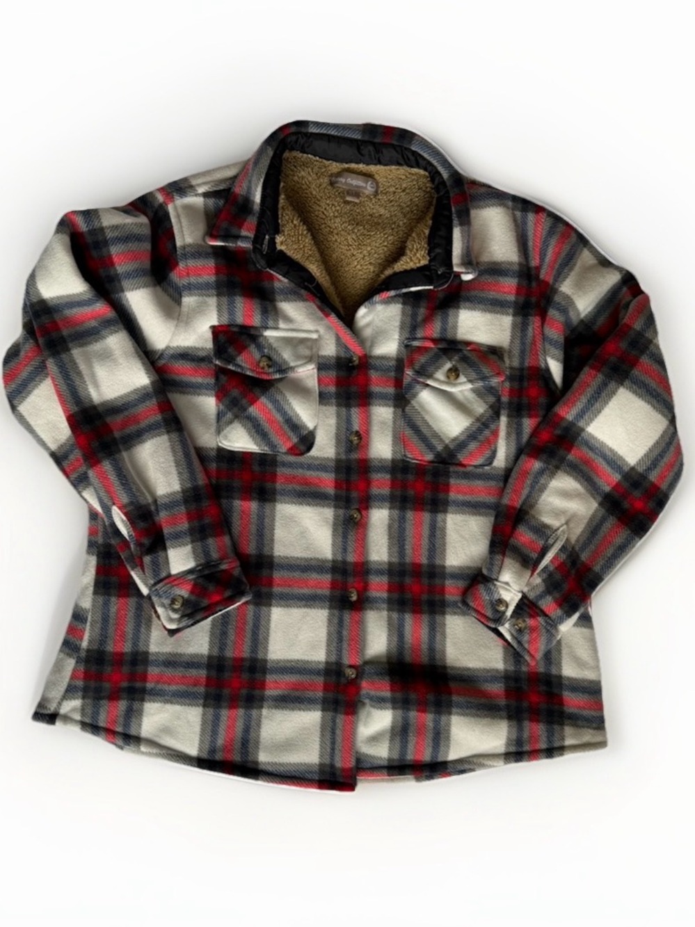 Victory Outfitters Plaid Sherpa Lined Fleece Shacket Jacket Red White Blue XL - Picture 2 of 12